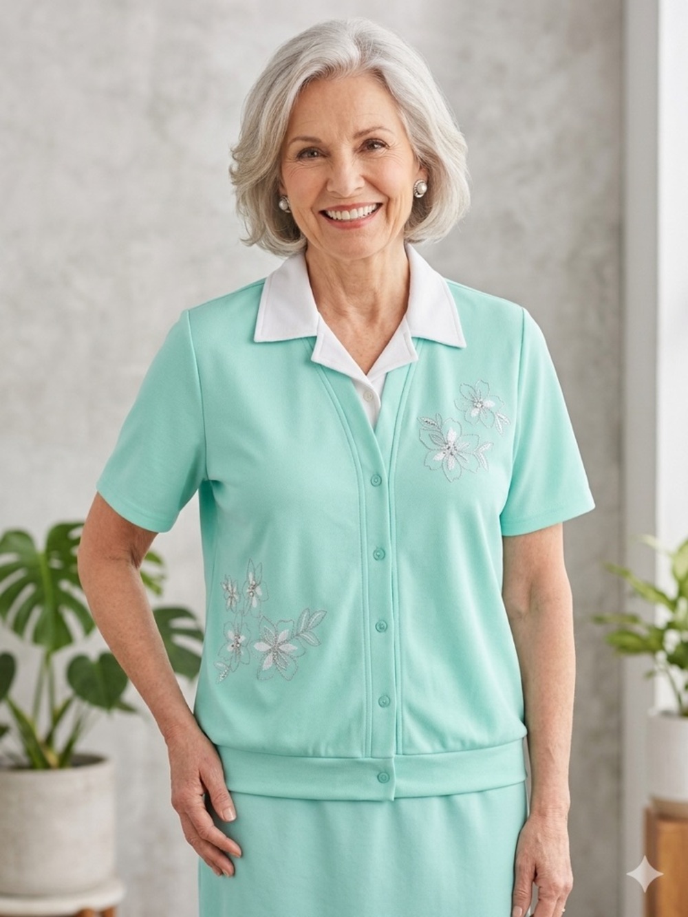 Bon Worth Mint Green Top with White Trim